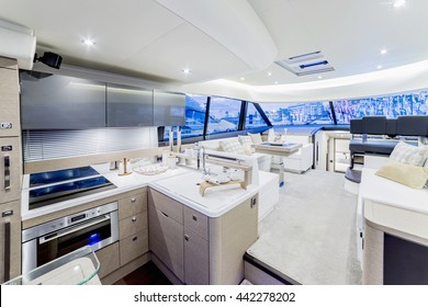 CANNES, FRANCE - SEPTEMBER 9th, 2015.  Luxurious interior of a modern yacht.  Cannes.