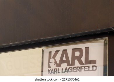 Cannes , Paca  France - 06 15 2022 : Karl Lagerfeld Logo Brand And Text Sign On Windows Entrance Store Luxury Fashion Designer 