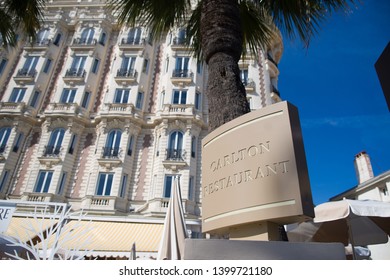 CANNES,FRANCE-MAY,16,2019: carltomn hotel is one of the most iconic spot of cannes and full of celebrities during the film festival
