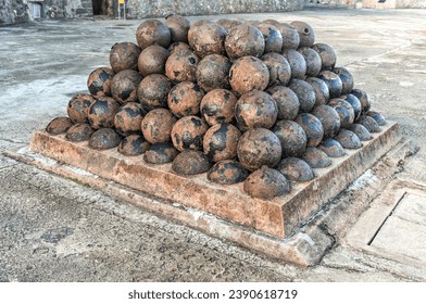 Cannon balls of Castillo de San Cristobal. The UNESCO site was built by Spain to protect against land based attacks on the city of San Juan.