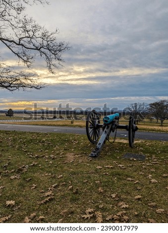 Cannon in Gettysburg, Pennsylvania at sunset 