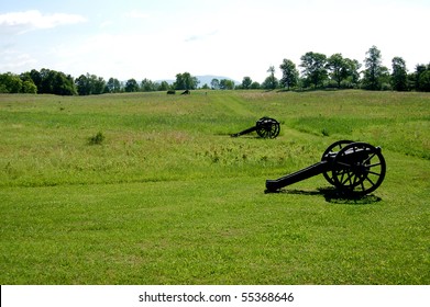 Cannon Lined Up At Saratoga National Historical Park In New York.