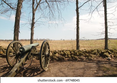 Cannon And Stone Wall From Seminary Ridge