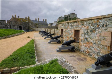 The Cannons On Elizabeth Castle In Jersey Channel Islands