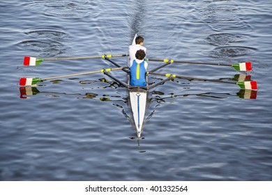 canoe competition in a lake, Italy - Shutterstock ID 401332564