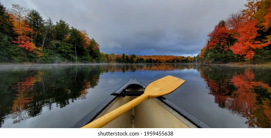 Canoe Fall Lake Fog Leaves