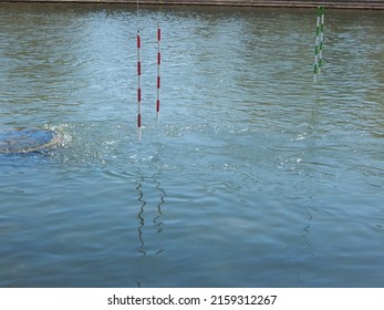 Canoe And Kayak Slalom Gates. River With Kayak Slalom Gates