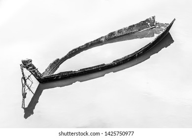 Canoe Sinking With White Background