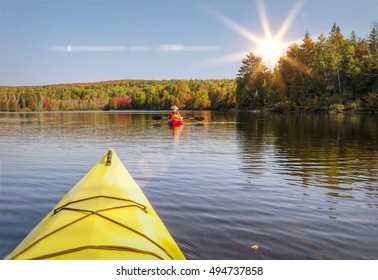 Canoeing At A Lake In Algonquin Provincial Park, Canada