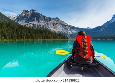 Canoeing on Emerald Lake in summer at the Yoho National Park alberta canada - Powered by Shutterstock