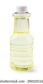 Canola Oil In Plastic Bottle On White Background With Clipping Path