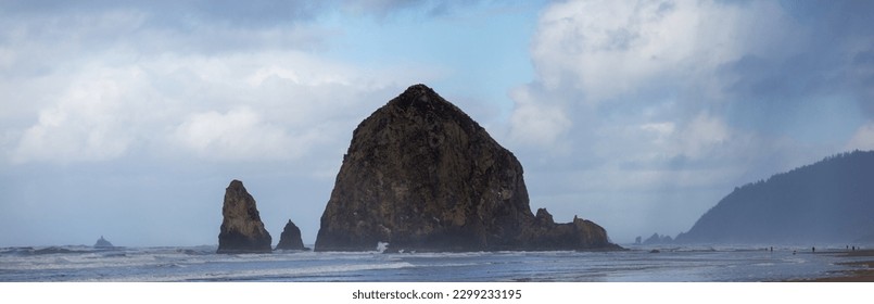 Canon Beach, Oregon, USA - November 28, 2022:  Views of the Oregon costline, Haystack Rock and other vistas from Ecola State Park.