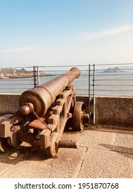 Canon Situated At Mount Edgecome Cornwall. Looking Across To Drakes Island And Devils Point Plymouth.