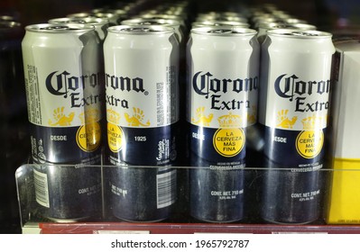 Cans Of Corona Extra Beer In The Supermarket Freezer Of A Touristic Beech - Cancun, Mexico - 2021