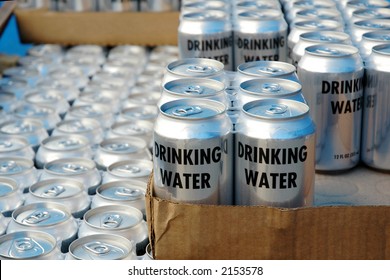 Cans Of Disaster Relief Drinking Water