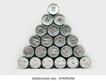 Cans Stacked On White Background