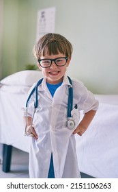 I Cant Wait To Hop On The Med School Train. Cropped Shot Of An Adorable Little Boy Dressed As A Doctor.