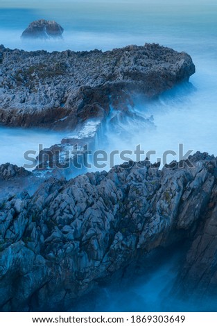 Similar – Image, Stock Photo Aerial Drone View Of Dramatic Ocean Waves Crushing On Rocky Landscape