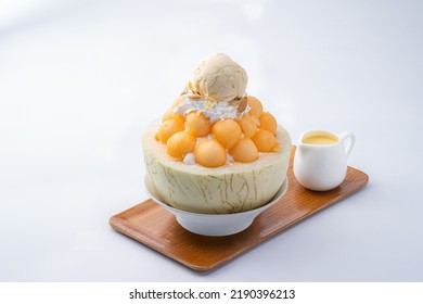 Cantaloupe Bingsu On White Background