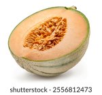 Cantaloupe melon cross cut section isolated on white background. File contains clipping path.