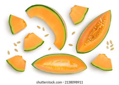 Cantaloupe melon isolated on white background with clipping path and full depth of field. Top view. Flat lay - Shutterstock ID 2138098911
