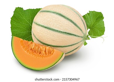 Cantaloupe Melon Isolated On White Background With Clipping Path And Full Depth Of Field,