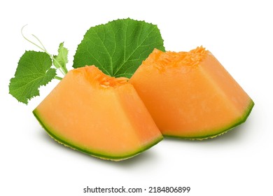 Cantaloupe Melon Piece Isolated On White Background With Full Depth Of Field.