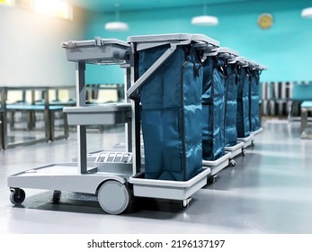 Canteen Service, Canteen Or Kitchen Trolley. Trolley To Collect Used Cutlery, Plates, And Waste Food.