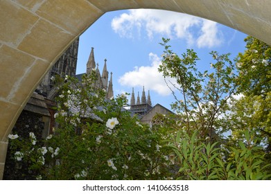 CANTERBURY, KENT / UK - MAY 25 2019: The world famous Canterbury Cathedral opened it's precincts for the annual Open Gardens. Visitors enjoyed visiting the private gardens and classic car display.
