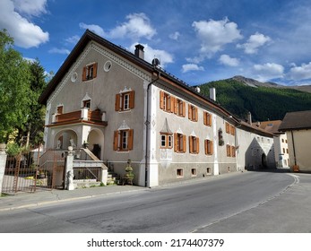 Canton Graubunden, Switzerland - 2 JUNE 2022 : Exterior Of General Internal Medicine Building In Zernez, A Village Located In Val Mustair.