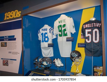 Canton, Oh / USA - April 17, 2019: Celebrities Players Memorabilia On Display At The Pro Football Hall Of Fame.