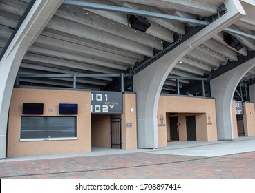 Canton, Oh / USA - April 17, 2019: View Of A Concession And Seating Area Entrance At The Tom Benson Hall Of Fame Stadium In Canton, Ohio.