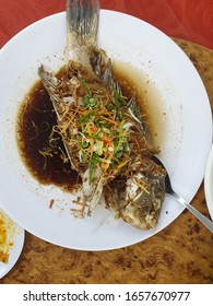 Cantonese Styled Steamed Whole Fish In Chinese Restaurant 