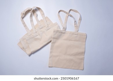 Canvas Bag Mockup. Reusable Grocery Shopping Bag with Copy Space. Beige Eco Bag Mockup. Eco-Friendly Concept. Zero Waste