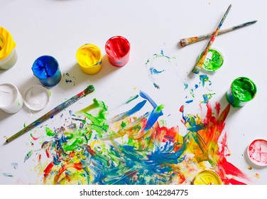 The canvas is painted with colorful colors.