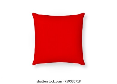 Canvas pillow mockup. Red blank cushion isolated background. Top view