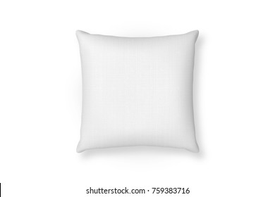 Canvas Pillow Mockup. White Blank Cushion Isolated Background. Top View