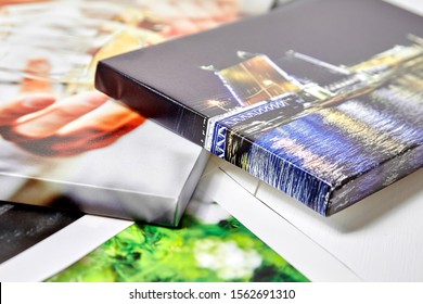 Canvas prints. Photos with gallery wrap method of canvas stretching on stretcher bar. Colorful photographs printed on glossy synthetic canvas