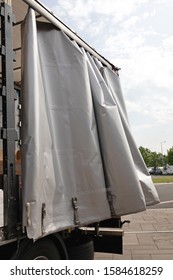 Canvas Tarp Curtains At Cargo Truck Trailer