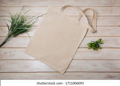 Canvas Tote Bag Mockup With Green Grass. Empty Tote Bag Mock Up For Branding Presentation. 