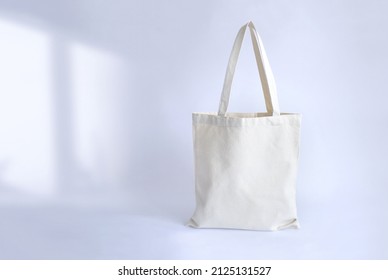 Canvas Tote Bag. Mockup.Reusable Grocery Shopping Bag With Copy Space.Beige Eco Bag Mockup.Eco Friendly Concept. Zero Waste.Think Green.Top View.