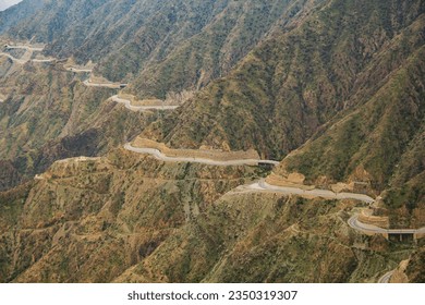 The canyon of Asir region, the view from the viewpoint, Saudi Arabia Jabal Sauda, One of the beautiful scenic mountain - Shutterstock ID 2350319307