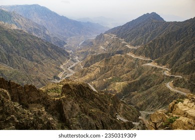 The canyon of Asir region, the view from the viewpoint, Saudi Arabia Jabal Sauda, One of the beautiful scenic mountain - Shutterstock ID 2350319309