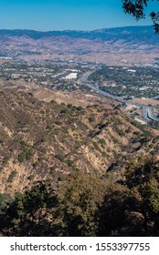 Canyon Hills, Blue Sky, And Suburbs. Rice Canyon Hiking. Landscape In Valencia, Santa Clarita, CA, USA. 