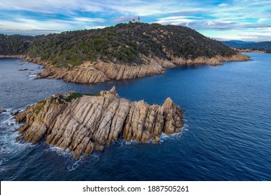 Cap Camarat, France - January 1st 2021 - Aerial View Of The Lighthouse Of Cap Camarat In The South Of France Beside St Tropez