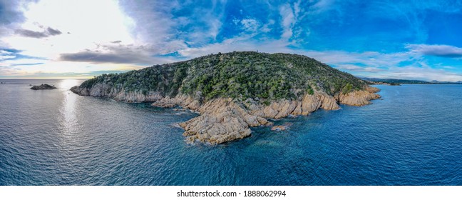 Cap Camarat, France - January 1st 2021 - Aerial View Of The Lighthouse Of Cap Camarat In The South Of France Beside St Tropez