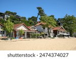 Cap Ferret (Arcachon Bay, France). Traditional wooden houses on the beach