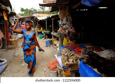 Cap Skirring, Senegal - June 19 2018: Woman In A Traditional Market In Senegal.