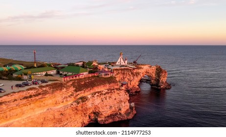 Cap Tarkhankut.Crimea.10 september 2021.Temple chapel of St. Nicholas on Cape Tarkhankut on the Crimea peninsula.