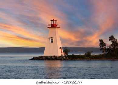 Cape Breton Lighthouse in a colorful sunset
